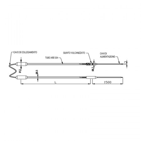 Resistenza corazzata doppia di sbrinamento 750 W x 2 da 1500 mm per evaporatori 220 V
